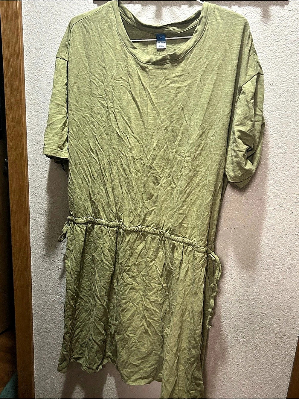 Old Navy Waist-Defined Short-Sleeve Slub-Knit Midi Dress Green XL